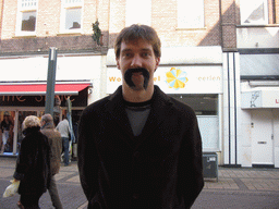 Tim with a fake mustache at the Saroleastraat at Heerlen