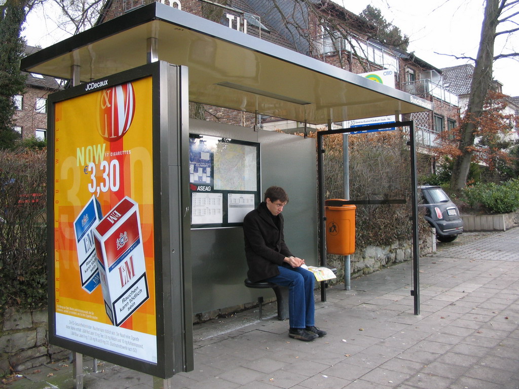 Tim at the Buschhausen bus stop at the Kornelimünsterweg street