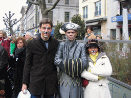 Tim and Miaomiao with a person wearing an Asian costume at the Theaterstraße street