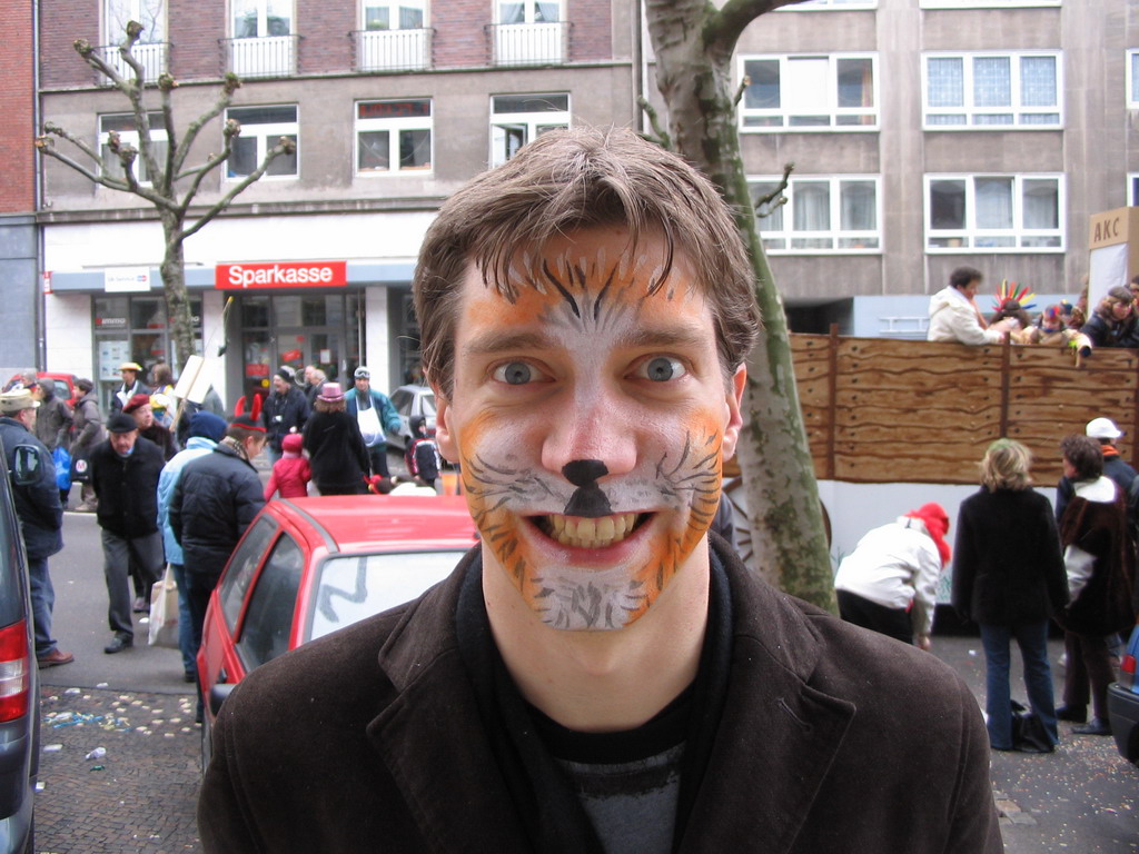 Tim with face paint at the Theaterstraße street