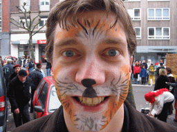 Tim with face paint at the Theaterstraße street