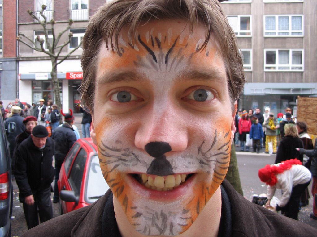 Tim with face paint at the Theaterstraße street