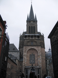 Tim with face paint at the Domhof square, with a view on the west side of the Aachen Cathedral