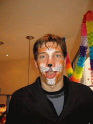 Tim with face paint at a restaurant in the city center