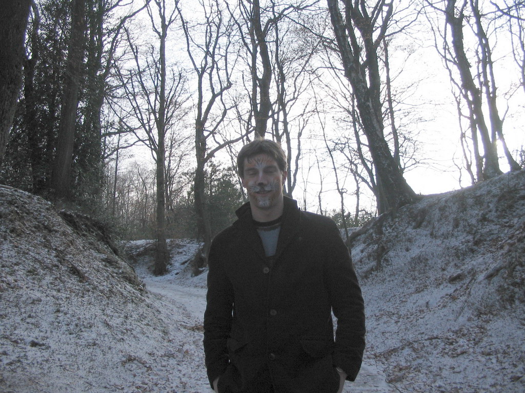 Tim with face paint on the path to the Wilhelminatoren tower at Vaals