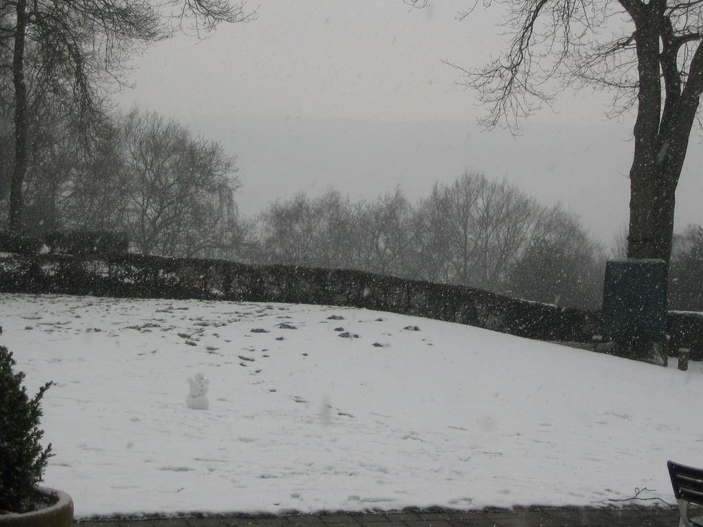 Snow at the terrace of the Wilhelminatoren tower at Vaals, viewed from the restaurant