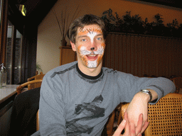 Tim with face paint at the restaurant of the Wilhelminatoren tower at Vaals