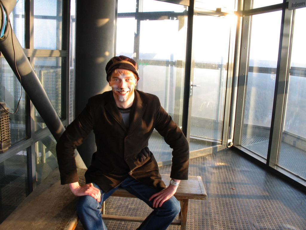 Tim with face paint at the viewing tower at the border triangle at Vaals