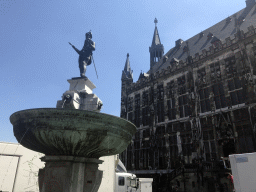 The Karlsbrunnen fountain and the left front side of the City Hall at the Markt square
