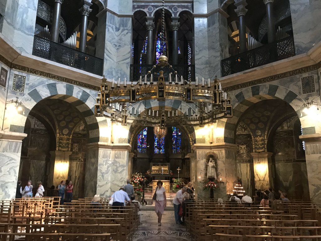 Oktogon nave and apse with the main altar and the shrine of Virgin Mary at the Aachen Cathedral