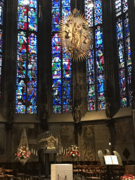 Apse with the Eagle`s Stand, the Aureole Madonna and the shrine of Charlemagne at the Aachen Cathedral