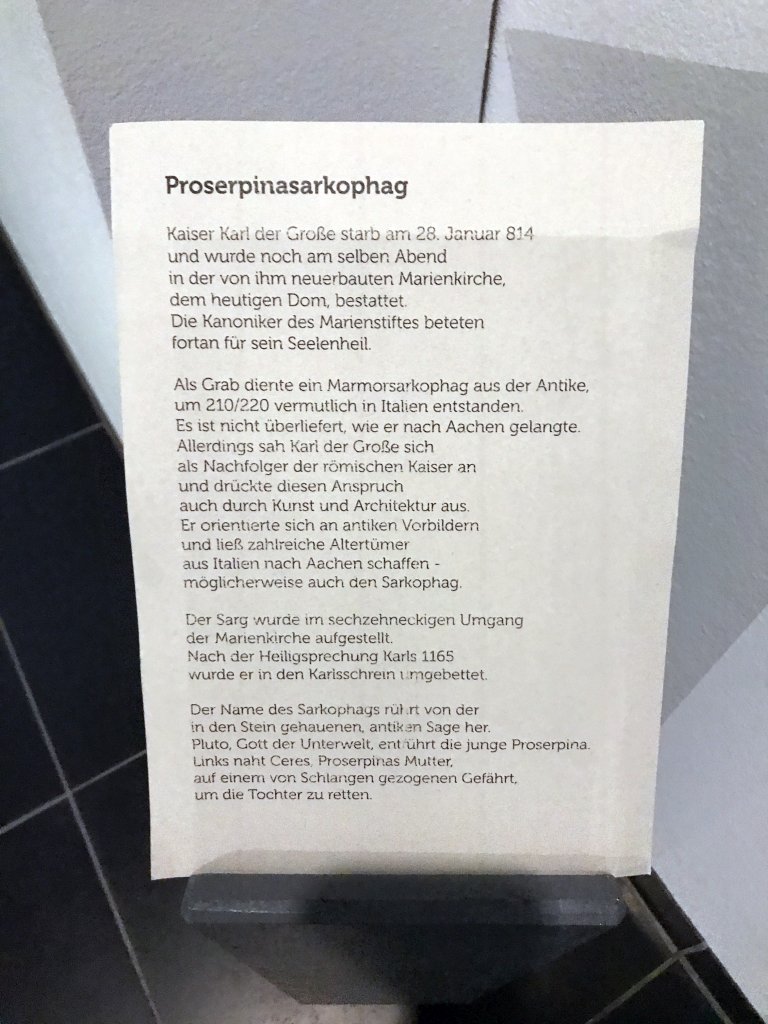 Explanation on the Proserpina Sarcophagus at the Ground Floor of the Aachen Cathedral Treasury