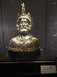 Front of the Bust of Charlemagne at the Ground Floor of the Aachen Cathedral Treasury, with explanation