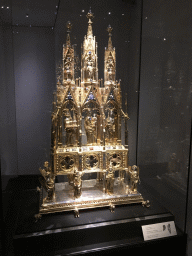 Charlemagne`s Reliquary at the Ground Floor of the Aachen Cathedral Treasury, with explanation