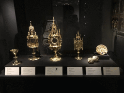 Reliquaries at the Ground Floor of the Aachen Cathedral Treasury, with explanation