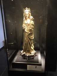 Statue `Mary and Child` at the Upper Floor of the Aachen Cathedral Treasury, with explanation