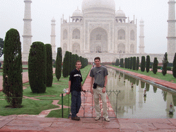 Tim and Rick in front of the Charbagh Garden with the reflecting pool and the Taj Mahal