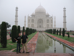 David and Rick in front of the Charbagh Garden with the reflecting pool and the Taj Mahal
