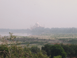 The Taj Mahal and the Yamuna river, viewed from the Agra Fort