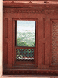 The Yamuna river, viewed through a window at the Agra Fort