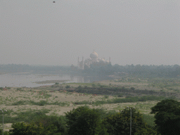 The Taj Mahal and the Yamuna river, viewed from the Agra Fort