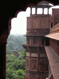 The Bengali Burj tower and walls at the Agra Fort, with a view on the Yamuna river