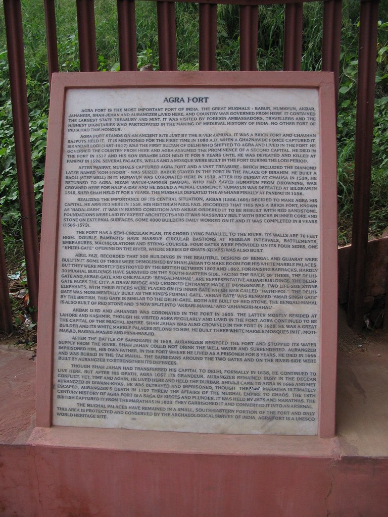 Information on the Agra Fort