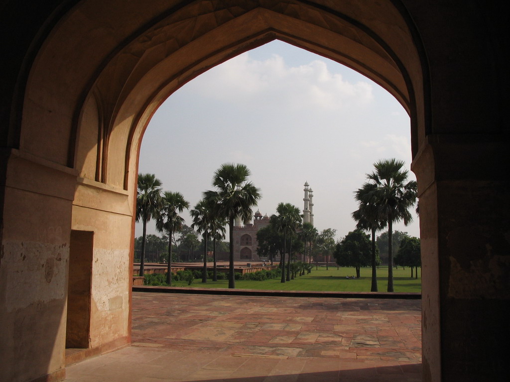 Entrance gate and gardens, viewed from Akbar`s Tomb at Sikandra