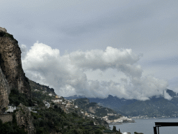 The town center and the Tyrrhenian Sea, viewed from the rental car on the Via Giovanni Augustariccio street