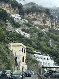 The Via Giovanni Augustariccio street with the Hotel La Pergola, viewed from the rental car