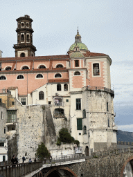 The Collegiate Santa Maria Maddalena church at Atrani, viewed from the rental car on the Corso Vittorio Emanuele street