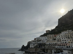 Houses at Atrani and the Hotel Luna Convento, viewed from the rental car on the Corso Vittorio Emanuele street