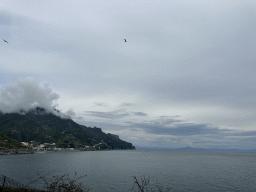 The town of Maiori and the Tyrrhenian Sea, viewed from the rental car on the Amalfi Drive