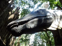 Dinosaur statue at the entrance to the walking route at the DinoPark at the DierenPark Amersfoort zoo