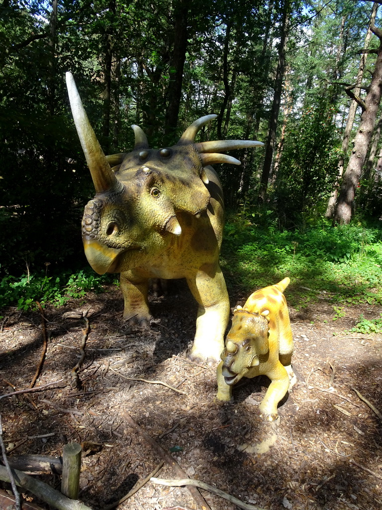 Styracosaurus statues at the DinoPark at the DierenPark Amersfoort zoo