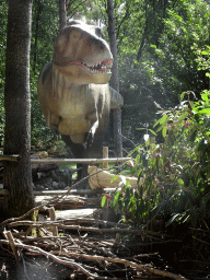 Tyrannosaurus Rex statue at the DinoPark at the DierenPark Amersfoort zoo, with explanation