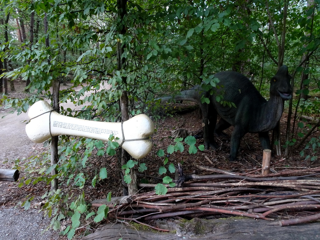 Corythosaurus statue at the DinoPark at the DierenPark Amersfoort zoo, with explanation