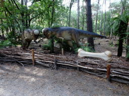 Pachycephalosaur statues at the DinoPark at the DierenPark Amersfoort zoo, with explanation