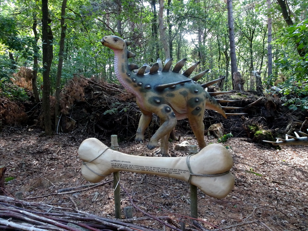 Kentrosaurus statue at the DinoPark at the DierenPark Amersfoort zoo, with explanation