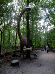 Diplodocus statue at the DinoPark at the DierenPark Amersfoort zoo, with explanation