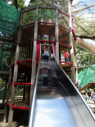 Max on a slide at the playground near the Restaurant Buitenplaats at the DierenPark Amersfoort zoo