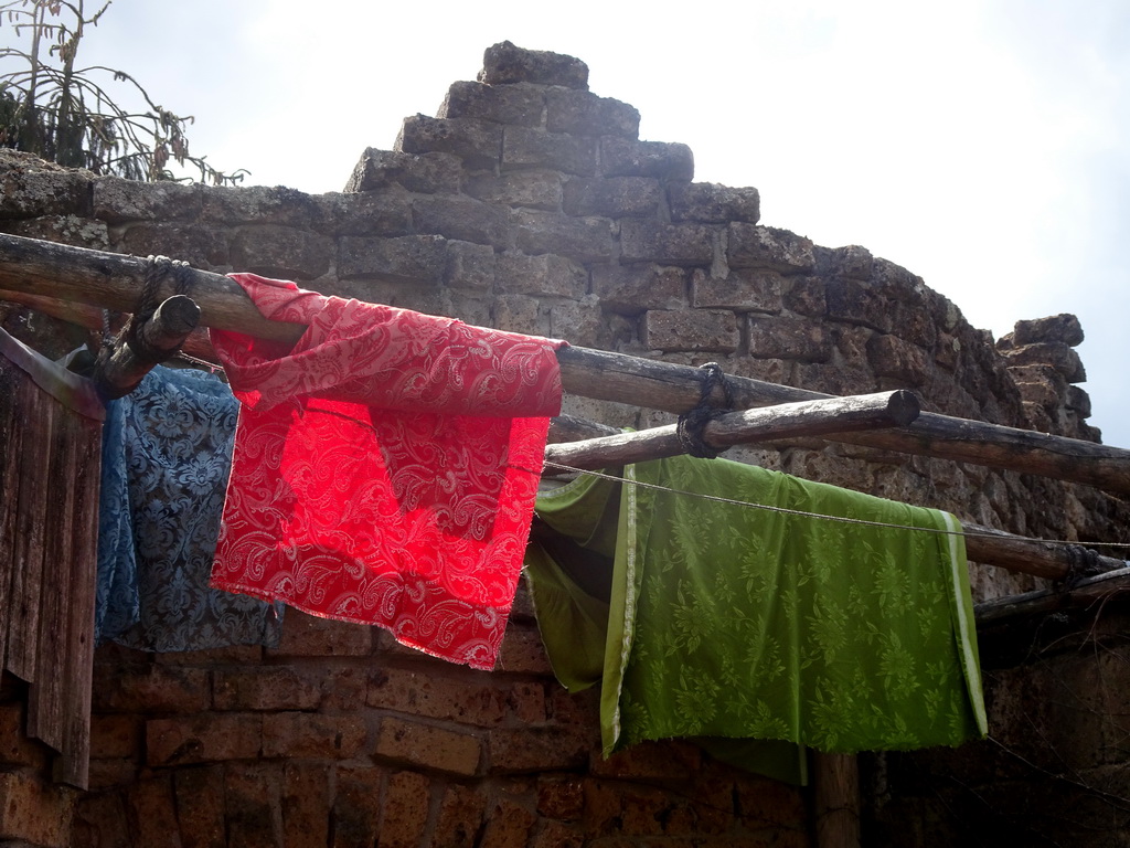 Clothes hanging above the Kashba restaurant at the City of Antiquity at the DierenPark Amersfoort zoo