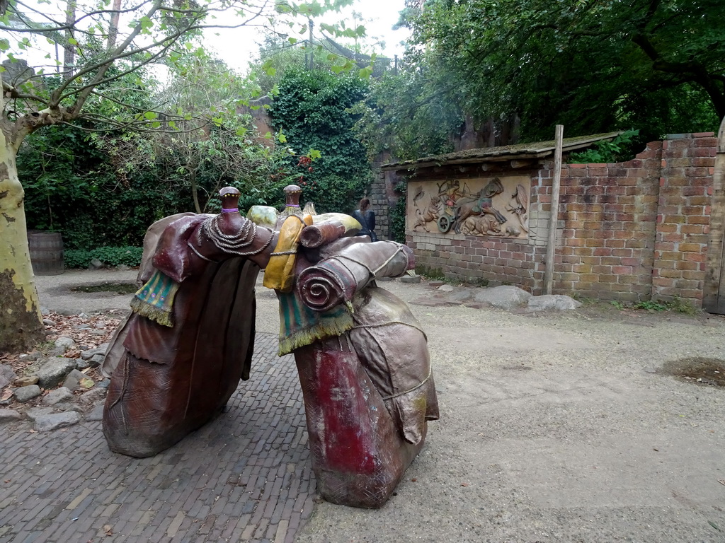 Statue and relief at the City of Antiquity at the DierenPark Amersfoort zoo