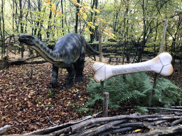 Plateosaurus statue at the DinoPark at the DierenPark Amersfoort zoo, with explanation