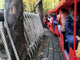 Tourist train riding over a bridge at the DierenPark Amersfoort zoo