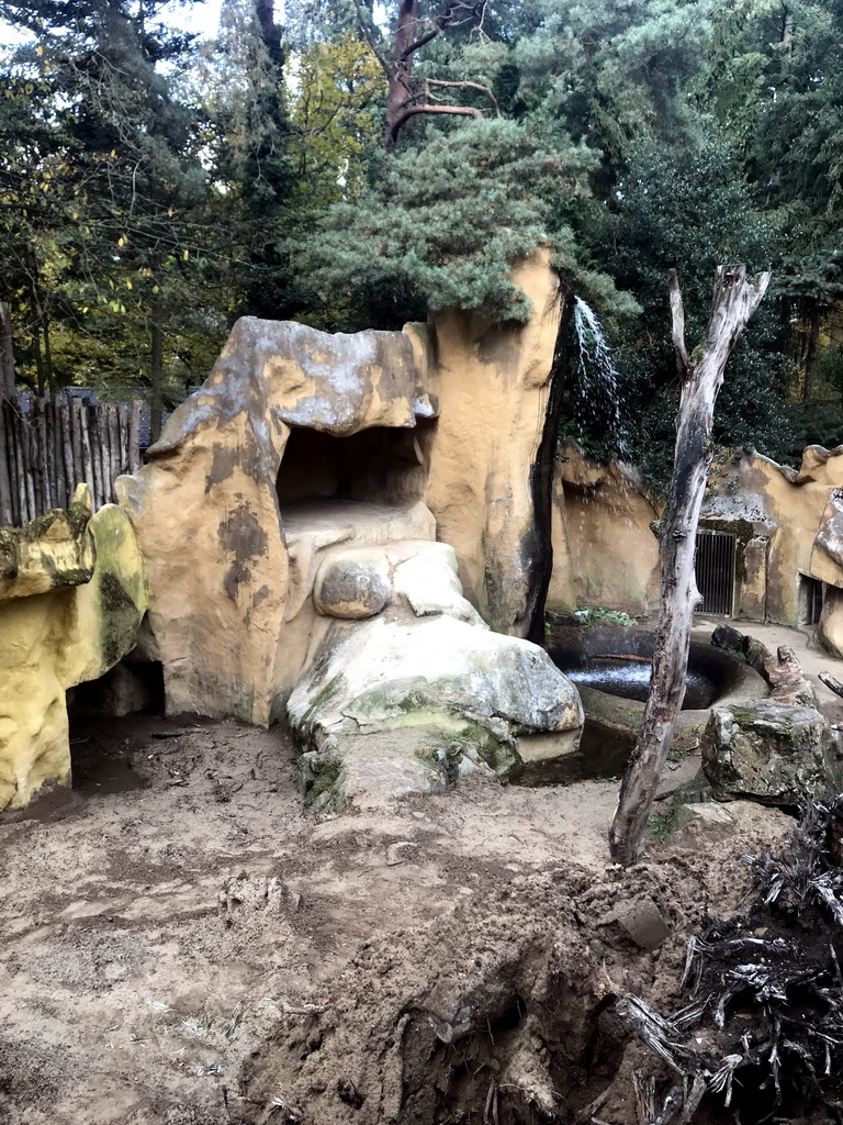 Enclosure of the Brown Bears at the DierenPark Amersfoort zoo, viewed from the wire bridge above