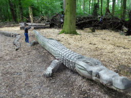 Max with a Crocodile statue at the DinoPark at the DierenPark Amersfoort zoo