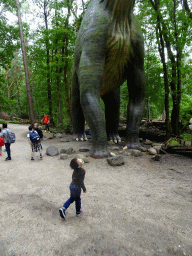 Max with the Brachiosaurus statue at the DinoPark at the DierenPark Amersfoort zoo