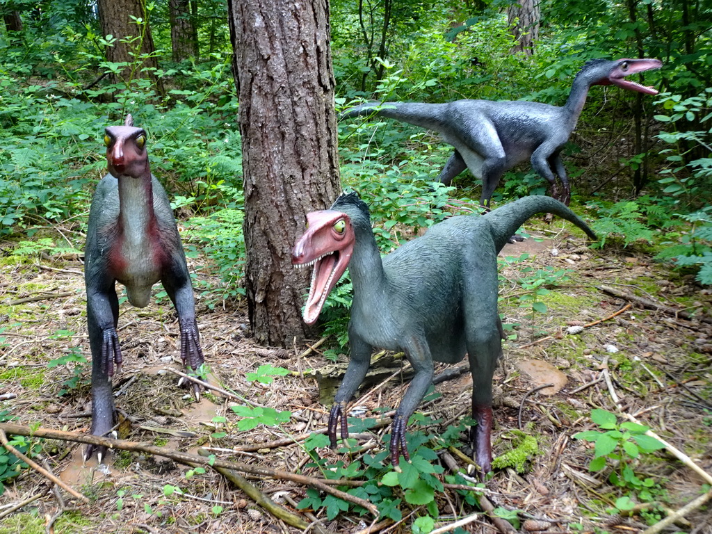 Troodont statues at the DinoPark at the DierenPark Amersfoort zoo