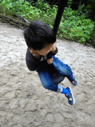 Max on the `Pterovlucht` zip line at the DinoPark at the DierenPark Amersfoort zoo